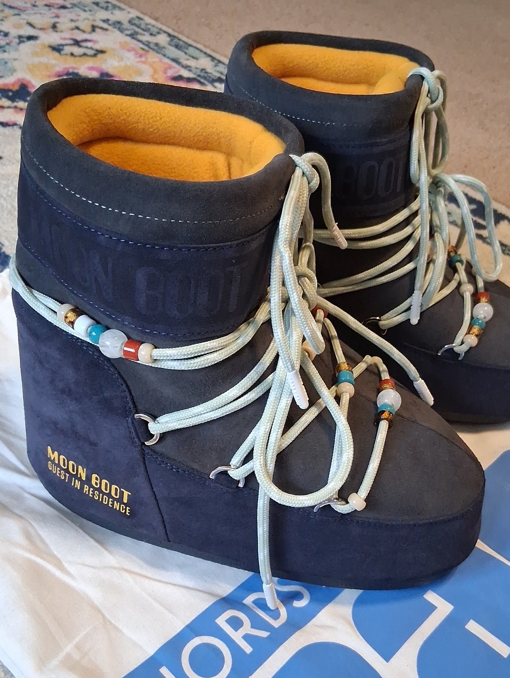 NEW Moon Boot Navy Suede With Beads GUEST IN RESIDENCE, Size 9/9.5